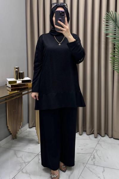 Ayben Fileli Üçlü Takım Siyah