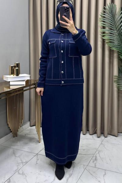 Melis Triko Etekli Takım Lacivert