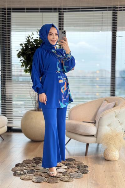 02-2355 Sağ Taraf Ön Arka Desenli Takım Saks