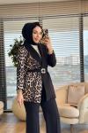 02-2447 Sol Tarafı Leopar Desenli Takım Siyah Leopar