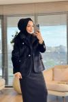 1005252 Tilki Tüylü Blazer Ceket Siyah