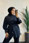 1012-4 Lyocel Metal Düğmeli Tunik Siyah
