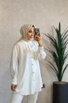 1012-4 Lyocel Metal Düğmeli Tunik Beyaz