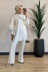 1012-4 Lyocel Metal Düğmeli Tunik Beyaz