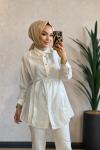 1016-2 Tencel Önü Pileli Gömlek Beyaz