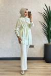1016-2 Tencel Önü Pileli Gömlek Mint
