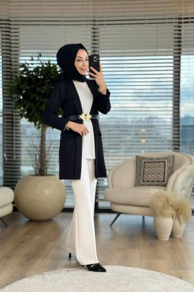 1045 Ön İki Cep Kapaklı Şal Yaka Ceket Siyah