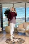 10725 Çizgili Gömlek Üstü Bluzlu Tunik Bordo