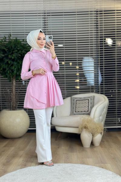 110 Etek Ucu Piliseli Gömlek Pembe