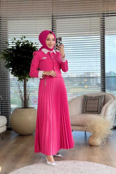 1179 Puantiyeli Ceket Takım Fuşya