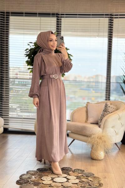 12598 Kemerli Uzun Elbise Gül