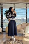 140509 Baklava Desen Kısa Hırka Lacivert