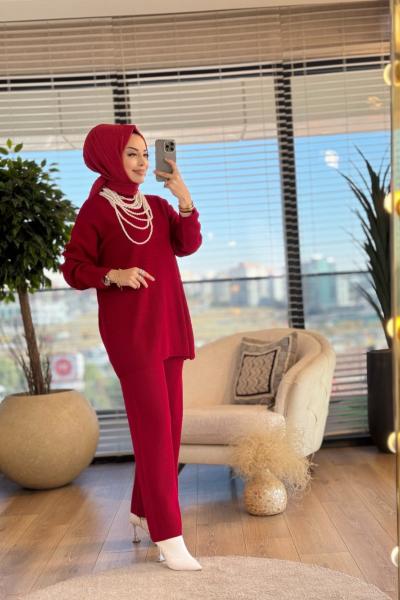 14053 Selanik Triko Pantolon Takım Kırmızı