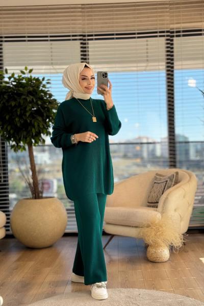 14053 Selanik Triko Pantolon Takım Zümrüt