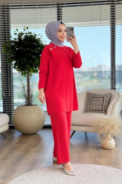 10408 Pantolon Varak Detaylı Takım Kırmızı
