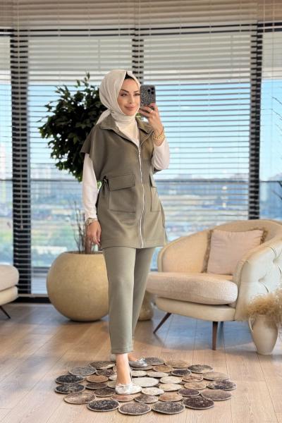 14382 Üst Yelekli Önü Cepli Takım Haki