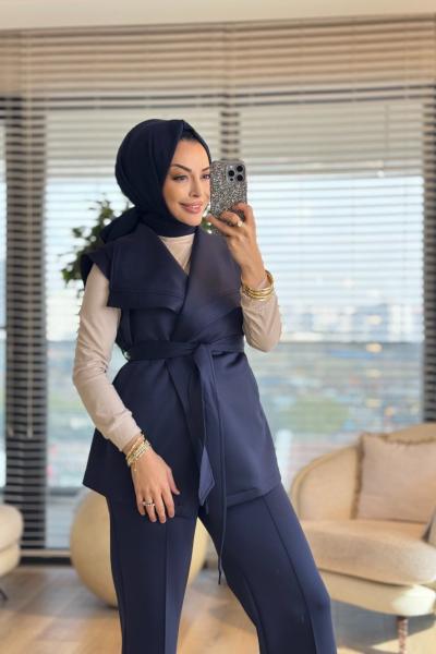 14398 Üst Yelek Yaka Ve Kolu Dikişli Takım Lacivert