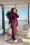 14400 Kol Ön Ve Pantolon Yanı Kadifeli Takım Bordo