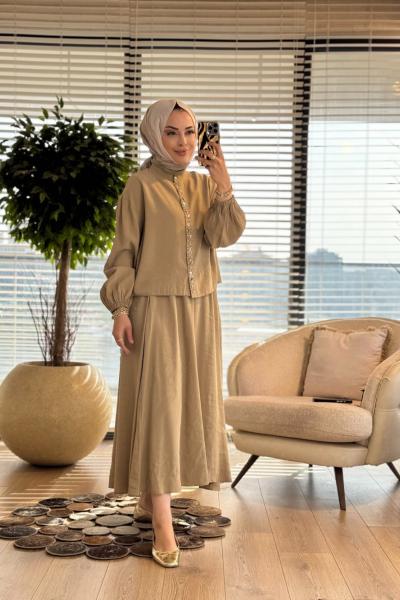 14434 Patı Bocuk Ve Düğme İşli Takım Yağ Yeşili