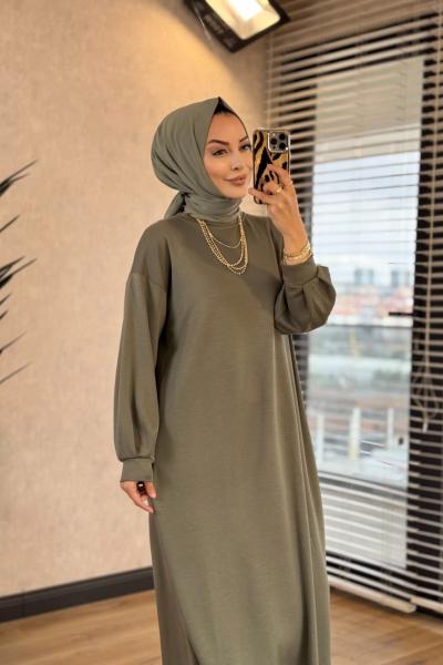 1506 Kolu Manşetli Osyho Elbise Haki