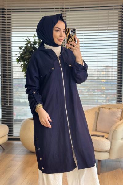 15252 Tencel Yanları Çıtçıtlı Fermuarlı Kapş. Kap Lacivert