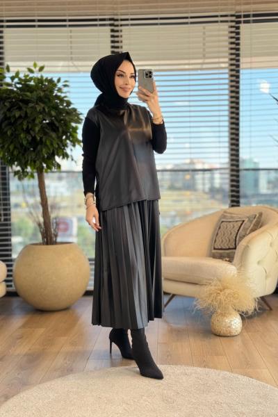 16404 Ön Ve Eteği Deri Takım Siyah