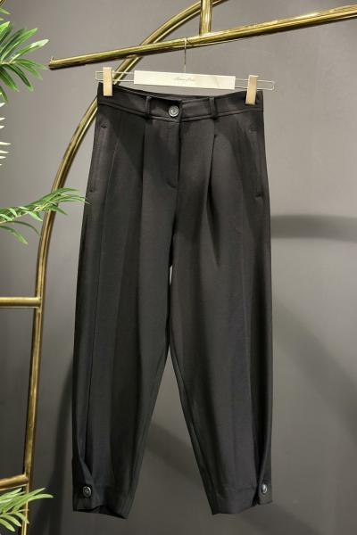 18123 Paçası Düğmeli Pantolon Siyah