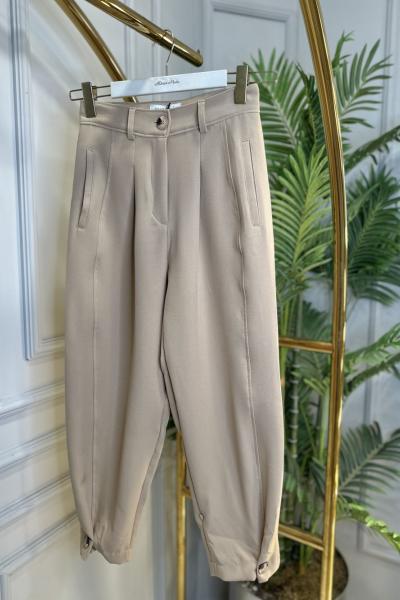 18123 Paçası Düğmeli Pantolon Latte