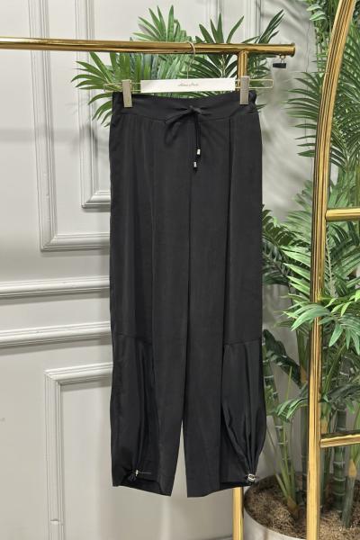 18287 Paçası Parça Ve Lastik Geçmeli Pantolon Siyah