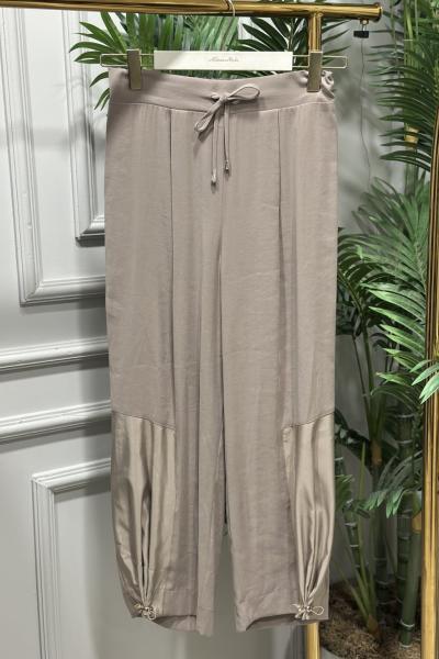 18287 Paçası Parça Ve Lastik Geçmeli Pantolon Bej