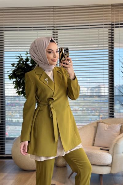 2016 Yandan Bağlamalı Ceketli Takım Yağ Yeşili
