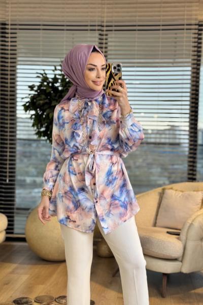 7033 Kumsal Batik Desen Tunik Lila