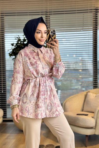 2039 İpek Desenli Gömlek Gül