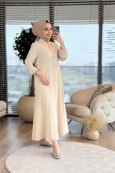 2040 Ön Ve Arkası Su Taş Detaylı Kap Ekru