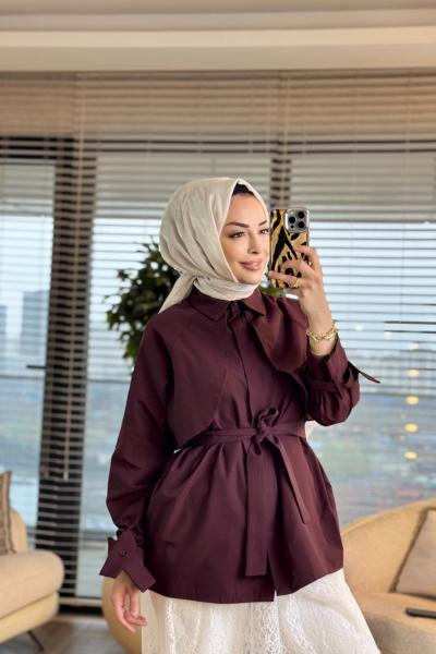 20759 Ön Parça Detaylı Gömlek Bordo