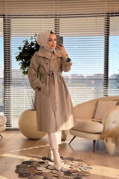 21152 Klasik Altı Düğmeli Trenç Gri