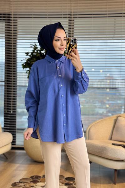 2126 Mess Keten Gömlek İndigo