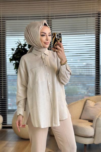 2126 Mess Keten Gömlek Bej