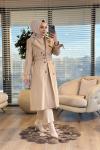 2141 Kaşe Altı Düğmeli Uzun Kaban Bej