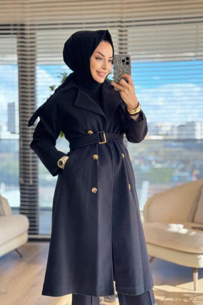 2186 Kaşe Altı Düğme Apoletli Kaban Siyah