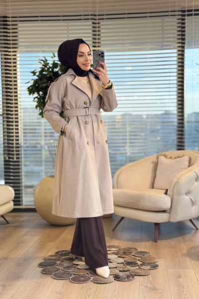 2186 Kaşe Altı Düğme Apoletli Kaban Vizon