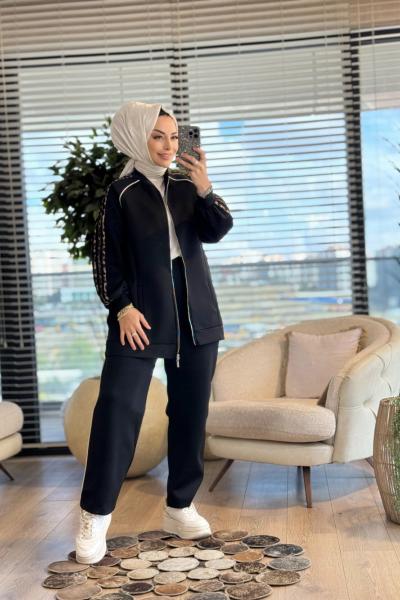 22623 Kolları Leopar Şeritli Takım Siyah