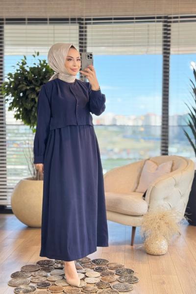 22711 Elbise Üstü Yelekli 2li Takım Lacivert