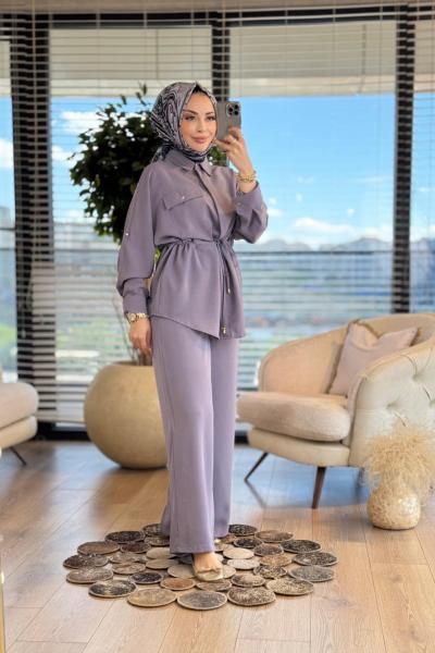 22717 Kol Katlamalı Beli Bağcıklı Takım Antrasit