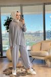 22743 Ön Kısa Arka Uzun Bluzlu Takım Gri