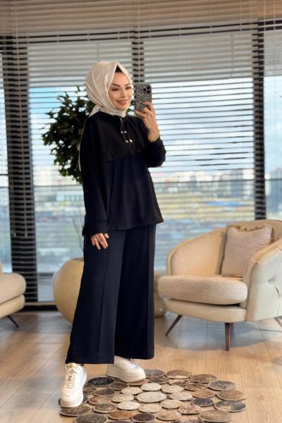 22753 Patı İki Sıra Çıtçıtlı Takım Siyah