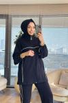 22755 Ön Kol Ve Pantolon Yanı Biye Detaylı Takım Siyah