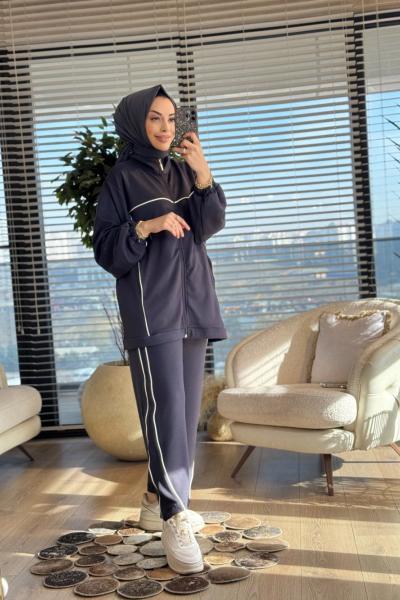 22755 Ön Kol Ve Pantolon Yanı Biye Detaylı Takım Antrasit