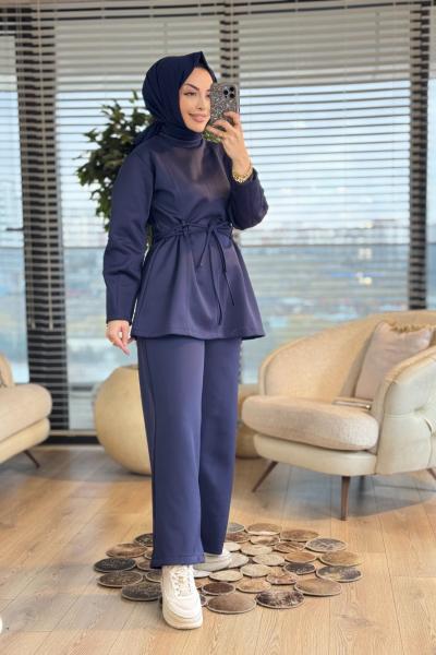 22816 Beli İki İp Geçmeli Takım Lacivert