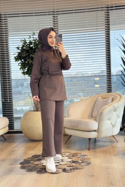 22816 Beli İki İp Geçmeli Takım Kahve